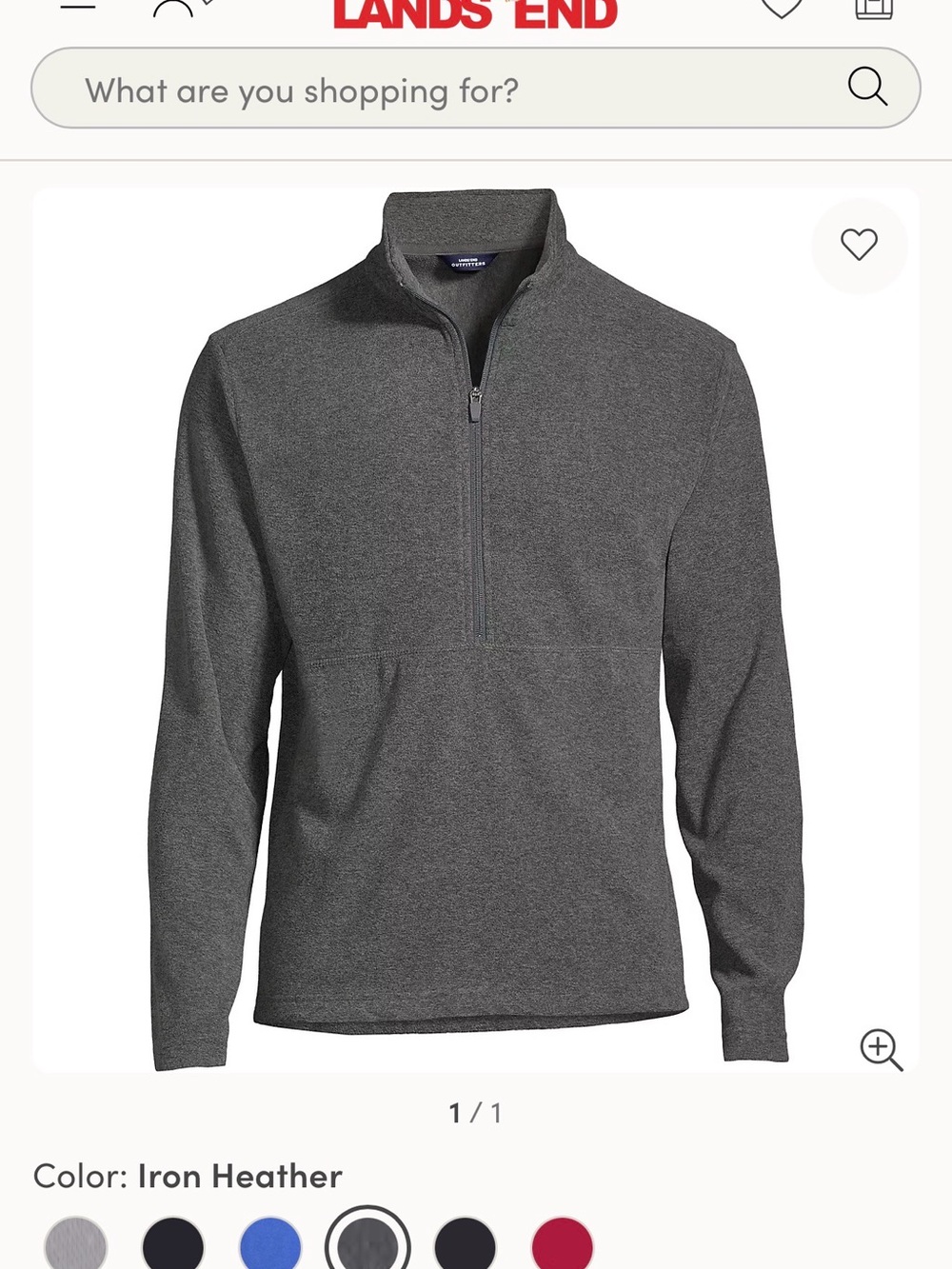 Lands' End Men's Iron Heather Quarter-Zip Sweater - New with Tags
